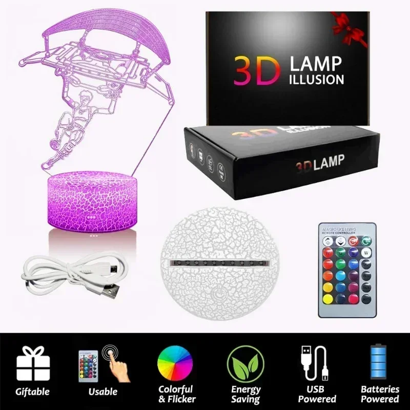 Fortnite-Lámpara de ilusión 3D, patrones de configuración de juego, luz LED nocturna, decoración de jugador, lámpara de mesa, decoración de sala de
