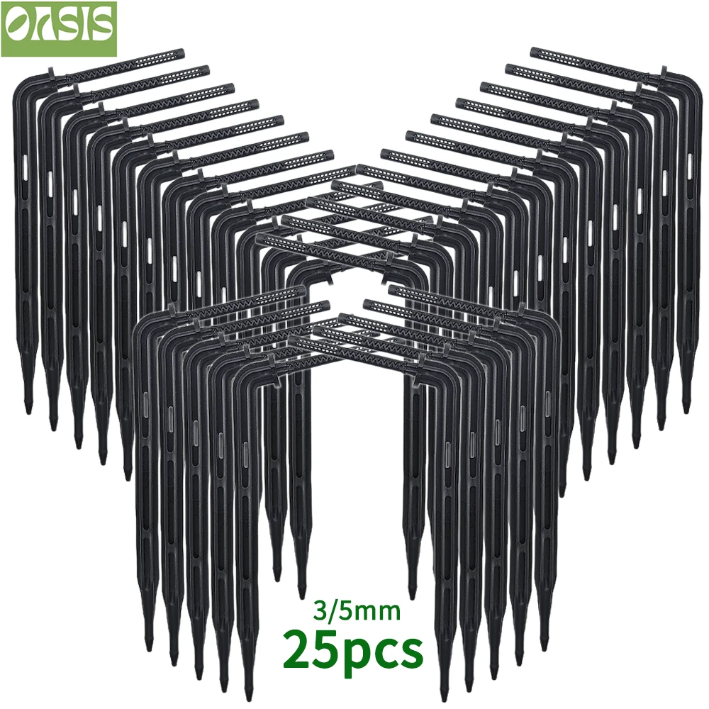 OASIS 25PCS Bend Arrow Dripper Micro Drip Irrigation Kit Emitters for 3/5mm Hose Garden Watering Saving Micro Dripper Greenhouse