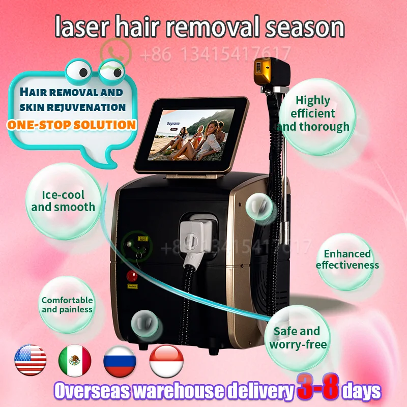 

808 Diode Laser Hair Removal Commercial Depiladora Laser Appliances 3 Wavelength Painless Beautiful Whole Body Hair Removal