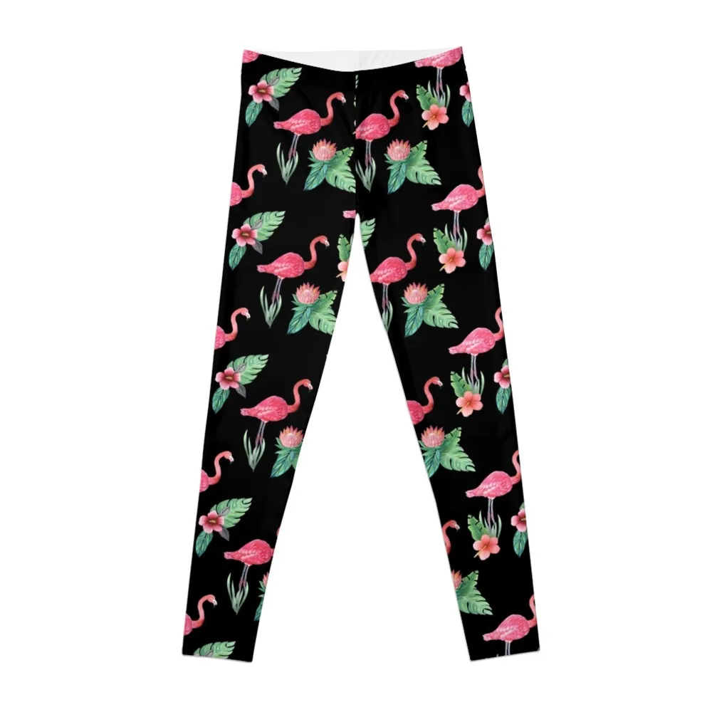 Flamingo with Tropical Flowers by Magenta Rose Designs Leggings Tight fitting woman Womens Leggings