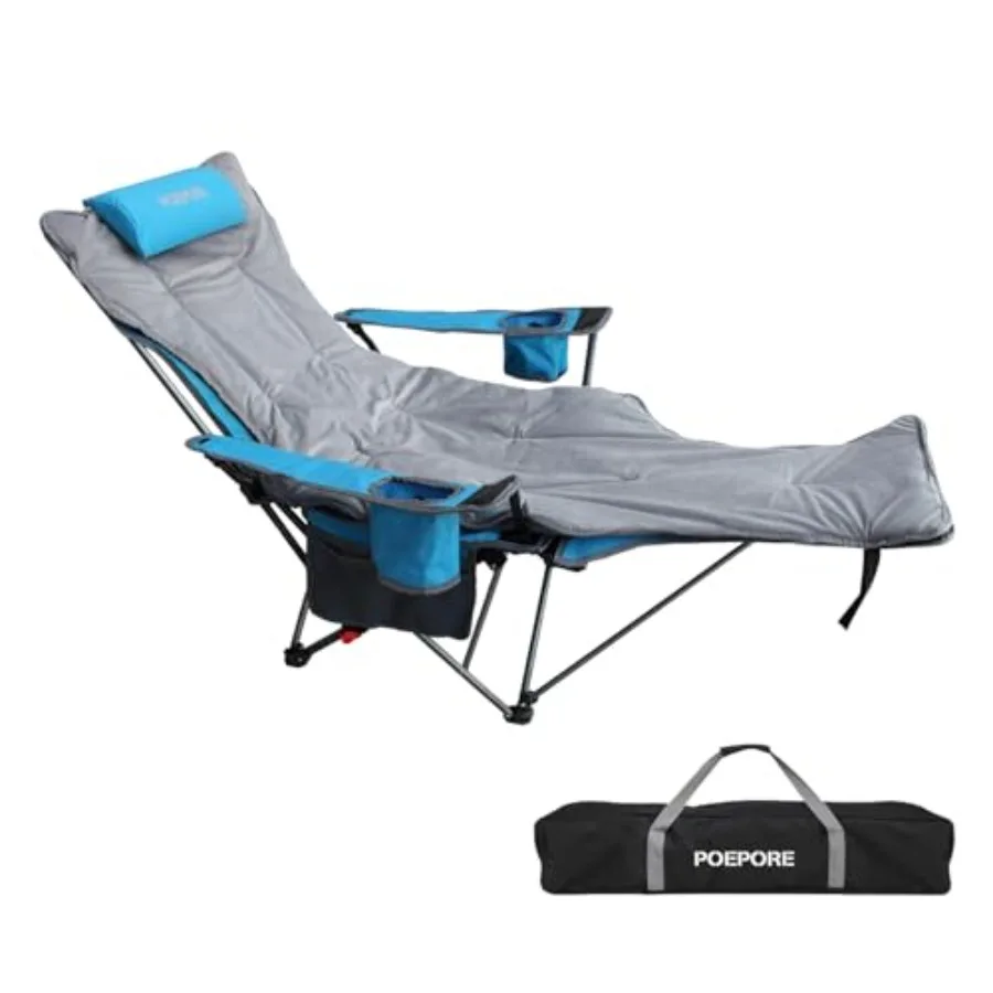 

Reclining Camping Chair with Removable Footrest Lounge Chair with Headrest, Cotton Cushion, Portable Adjustable Folding Chairs