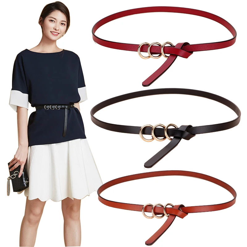 Women's belt with three ring alloy buckle decoration for women's trendy versatile belt