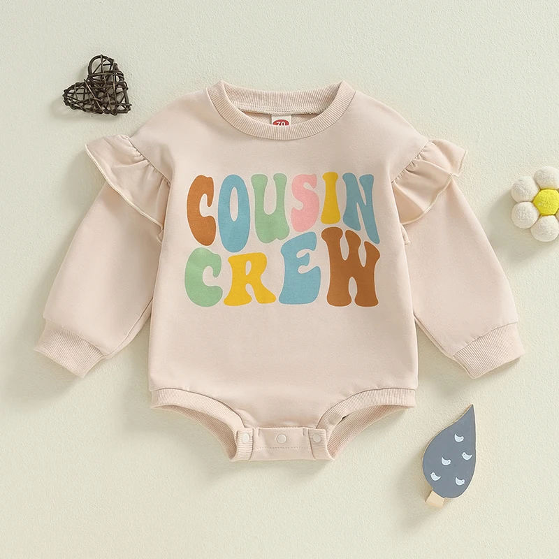 BULINGNA Newborn Baby Girl Romper Long Sleeve Cousin Crew Bubble Oversized Sweatshirt Top Infant Baby Fall Clothes 0-18M