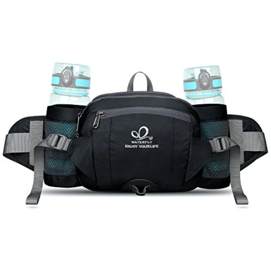 

WATERFLY Fanny Pack Waist Bag: Fannie Pack 2 Water Bottle Holders Lumbar Belt Hiking Walking Running Jogging Camping Large Woma