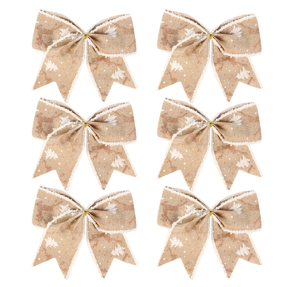 Christmas Bows Set Of 6 For Tree And Wreath Decoration Linen Fabric 6 69x5 91 Inch Holiday Ornaments For Indoor And Outdoor Use