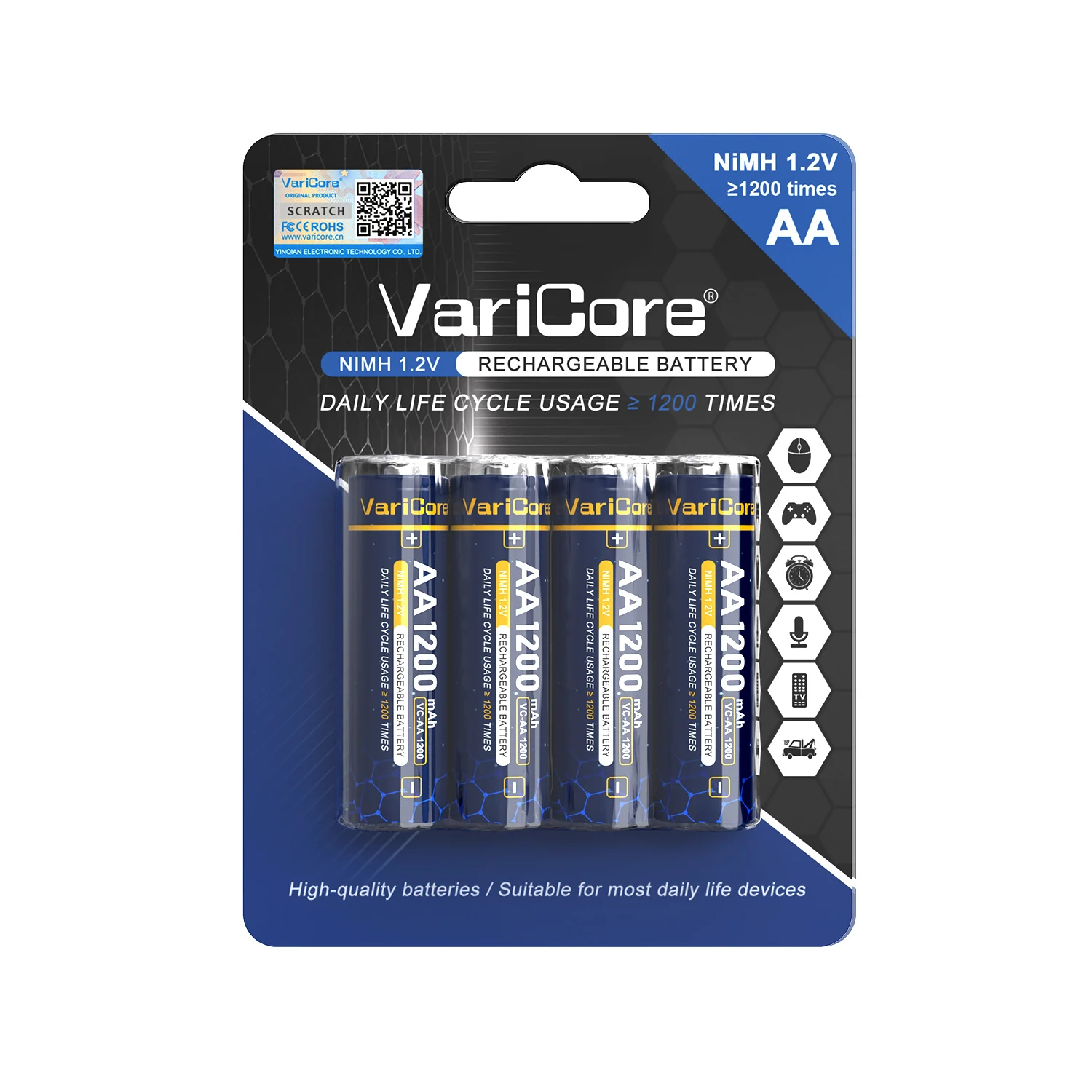 4 baterías recargables VariCore 1200mAh 1,2 V AA Ni-MH por tarjeta para cámaras digitales/juguetes RC/linternas larga vida útil