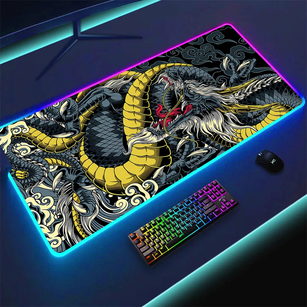 Коврик для игровой мыши RGB Dragon Desk Mat HD Черный Аксессуары для геймеров Большой светодиодный светильник Коврики для мыши ПК Компьютер Прохладный ковер с подсветкой