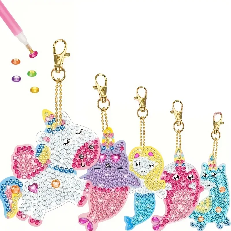 

Cartoon Animal Unicorn DIY Diamond Painting Keyring Mosaic Cross Stitch Bag Pendant Birthday Gift Diamond Keychain Material Pack