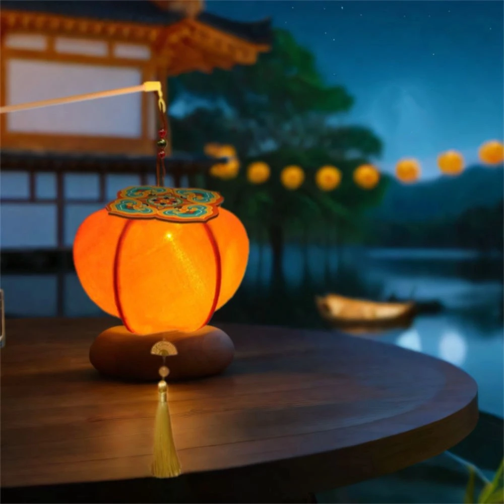

Handmade Persimmon Lantern Decorative with Tassel Handheld Lantern Blessing Chinese Style Lantern Mid-Autumn Festival