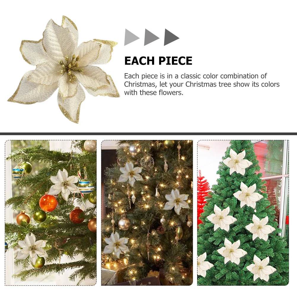 

12Pcs Christmas Artificial Poinsettia Flowers Faux Xmas Floral Decors for Tree Door Window Gift Packaging Fake Christmas Flower