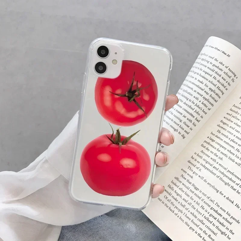 Korea Cute Tomato Pattern Silicone Soft Phone Case For IPhone 12 11 13 Mini 14 Pro XR X XS Max 7 8 Plus Protective Back Cover