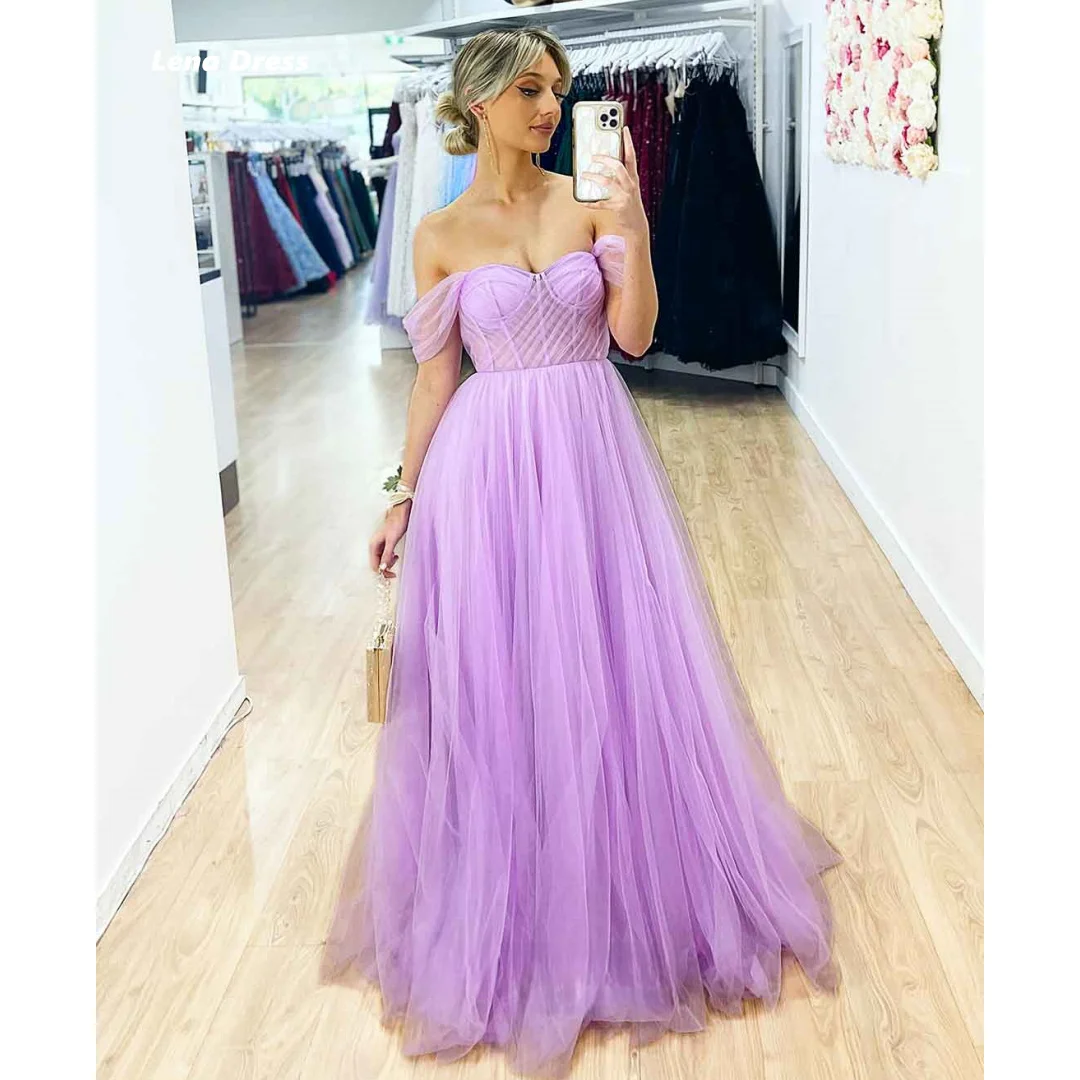 

Anna Custom Made Prom Dress Women Elegant Party Off the Shoulders Midi Dresses for Special Occasions Lavender Color Line A Gauze