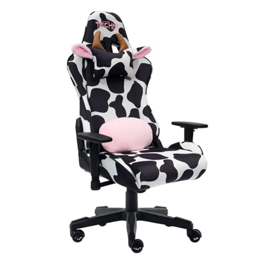 Cadeira gamer para uso em escritório doméstico, feita de couro bovino preto, com suporte ergonômico e altura ajustável.