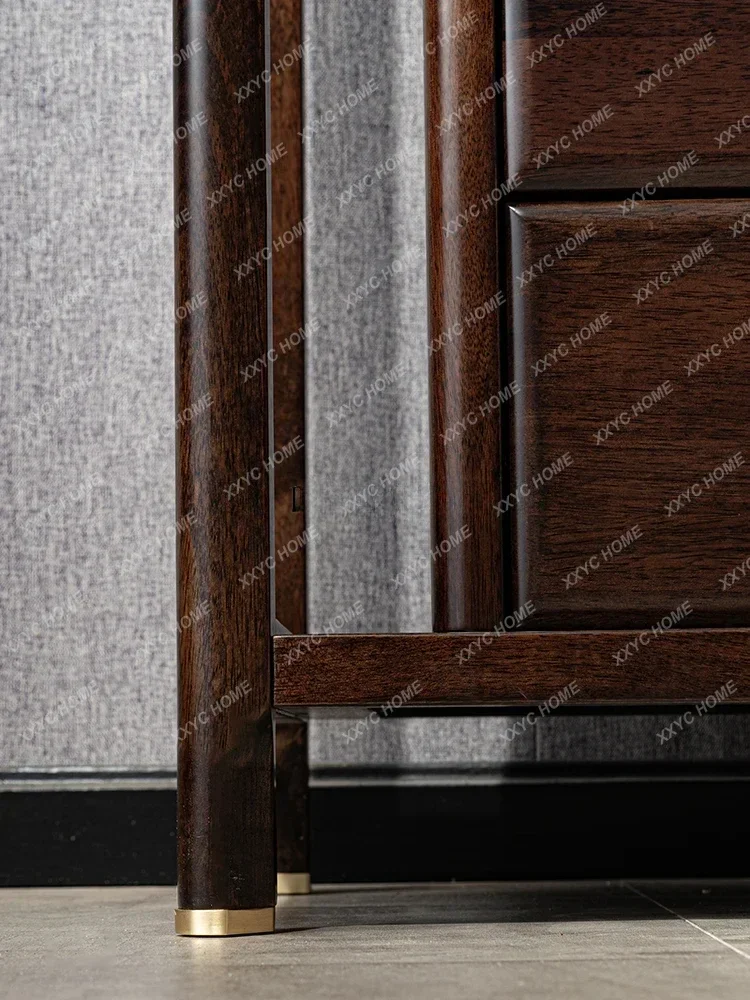 مقعد تلفزيون على الطراز الصيني الجديد لغرفة النوم وغرفة النوم الرئيسية العالية وخزانة درج Ugyen Ebony من الخشب الصلب #5