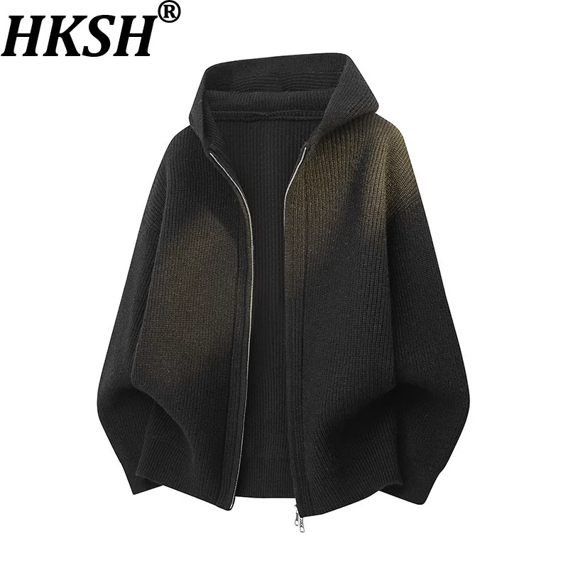 

HKSH осень-зима новый мужской модный вязаный кардиган с капюшоном в американском стиле элегантный модный свободный повседневный свитер пальто Ins HK13183