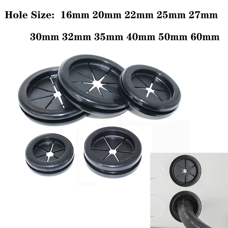 Blanking Hole Rubber Grommet, Firewall Hole Plug, Junta de fio elétrico, Peças pretas, 16mm, 20mm, 22mm, 25mm, 28mm, 30mm, 60mm, 5 Pcs, PCes 10
