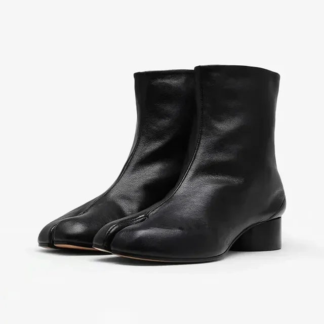 Luxury Design Fashion Split Toe Shoes 2026 Autumn Winter New Ankle Boots Genuine Leather Low Heels Women's Boots