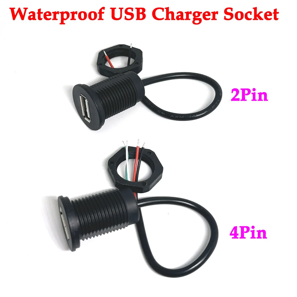 

New models 24V 5A/2A Threaded USB 2.0 Waterproof 2P 4P Female Power Jack Charging Port Connector With Cable USB Charger Socket