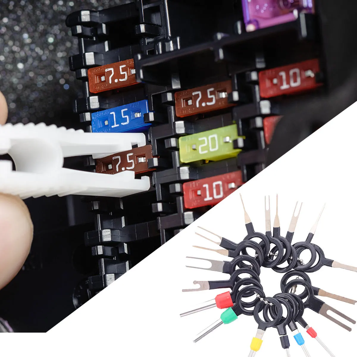 

1Set Pin Release Tool Wire Harness Terminal Car Terminal Removal Durable Plastic Handle Steel Spring Plate