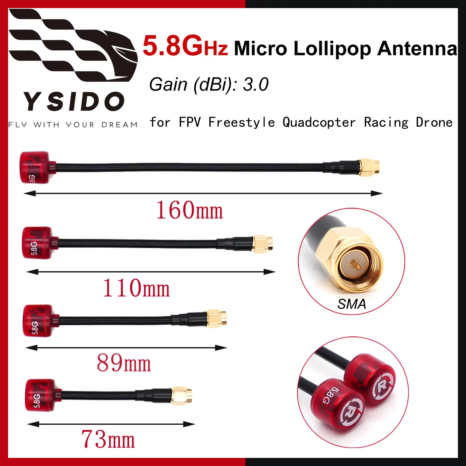YSIDO 5.8G Lollipop 4 RHCP Antenna Long Range 3.0 DBI SMA Connector For DJI RC FPV Freestyle Quadcopter Racing Drone Model Parts
