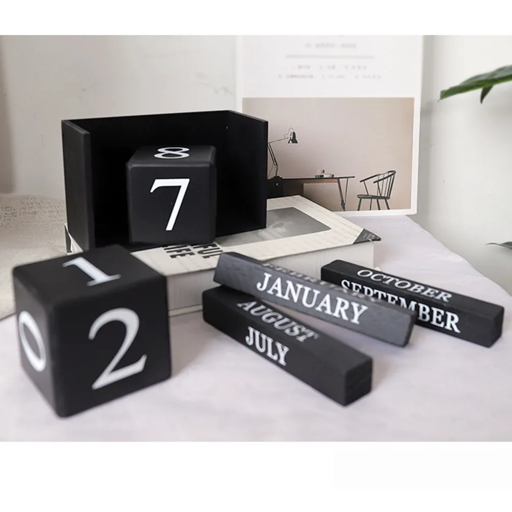 

Деревянный вечный календарь с темным покрытием, блоки для ручного ввода даты и месяца, креативное украшение для дома и офиса