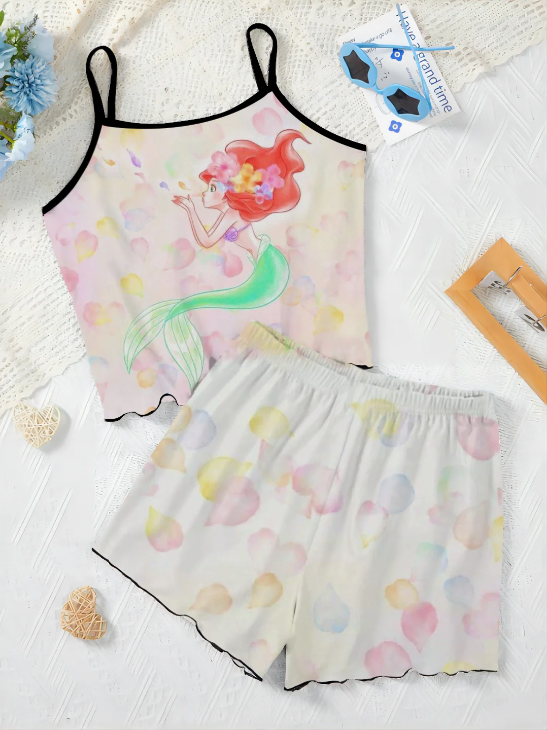 

Women's Suit Home Dress Disney Pajama Skirt Short Sets T-shirt New Two Piece Set Lettuce Trim Top Mermaid Pieces Elegant Pants