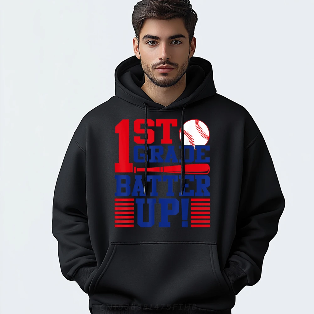 

Slogan 1st Grade Batter Up Back Hoodies For Male Newest Summer Crewneck Long Sleeve Hoodies Normal Sweatshirt