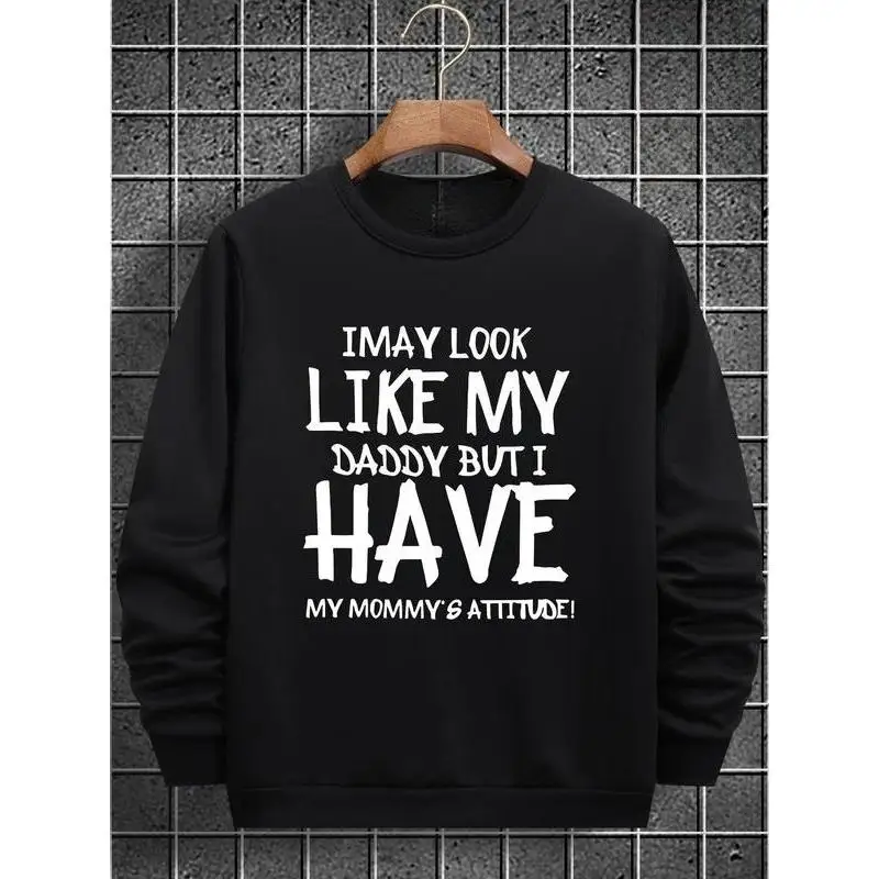 

Unisex Daddy Look Mommy Attitude Sweatshirt Funny Family Graphic Tee Humorous Parent Slogan Casual Loose Pullover Gift