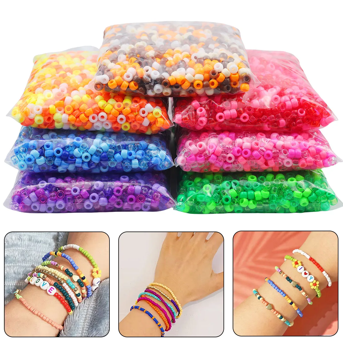 

6x9mm Colorful Acrylic Medium-hole Beads Pony Spacer Loose Beads for Girls DIY Bracelet Necklace Keychain Making HandCrafts