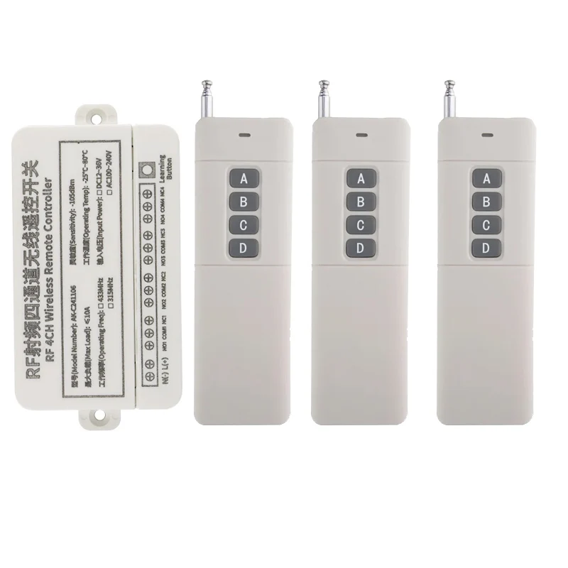 DC 12V 24V 36V 10A 4 channel relay switch RF Wireless Remote Control system Receiver Transmitter smart home Fan/Motor