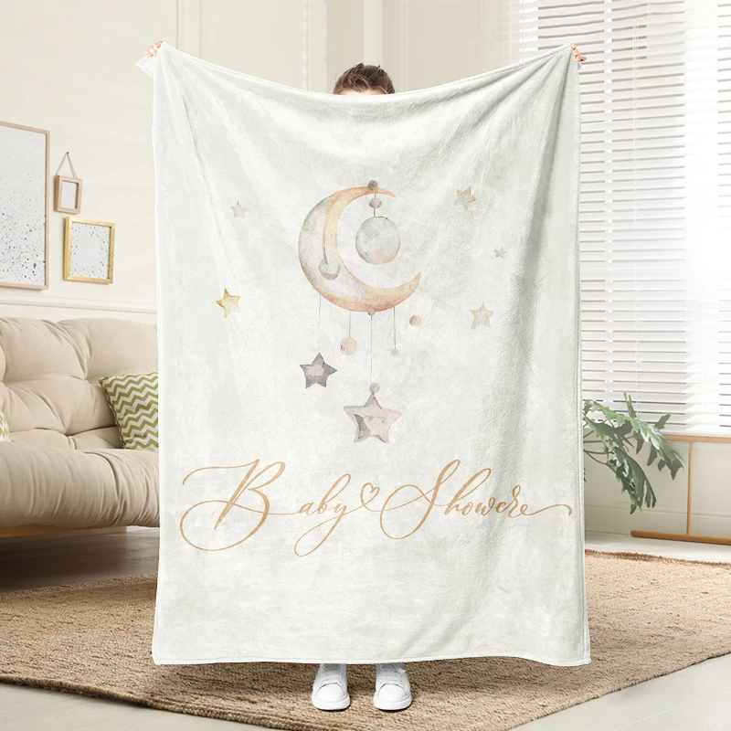

Baby Shower Moon Star Flannel Blanket Soft Plush Cozy Sofa Bed Decor Gift