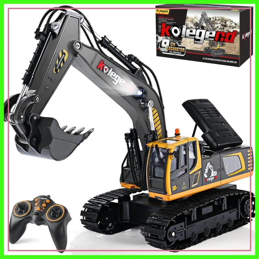 

11 Channel RC Excavator Construction Truck with Lights, 2 Batteries, Remote Control Toy for Boys 6-10 Years