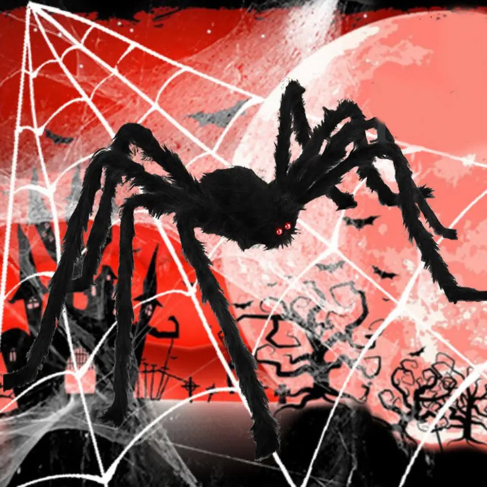 Halloween Spider Decoration Soft Stuffed Spider Realistic Furry Spider Decoration with Eyes Outdoor Indoor Halloween Prop