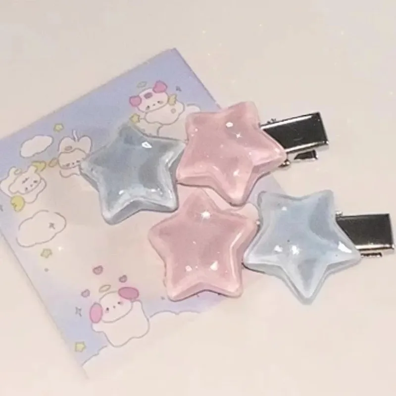 Jelly Hair Side Clip Pentagram Duckbill Clip Hairpin Sweet Cute Women Girls Bangs Side Clip Hair Accessories Headdress Pink Blue