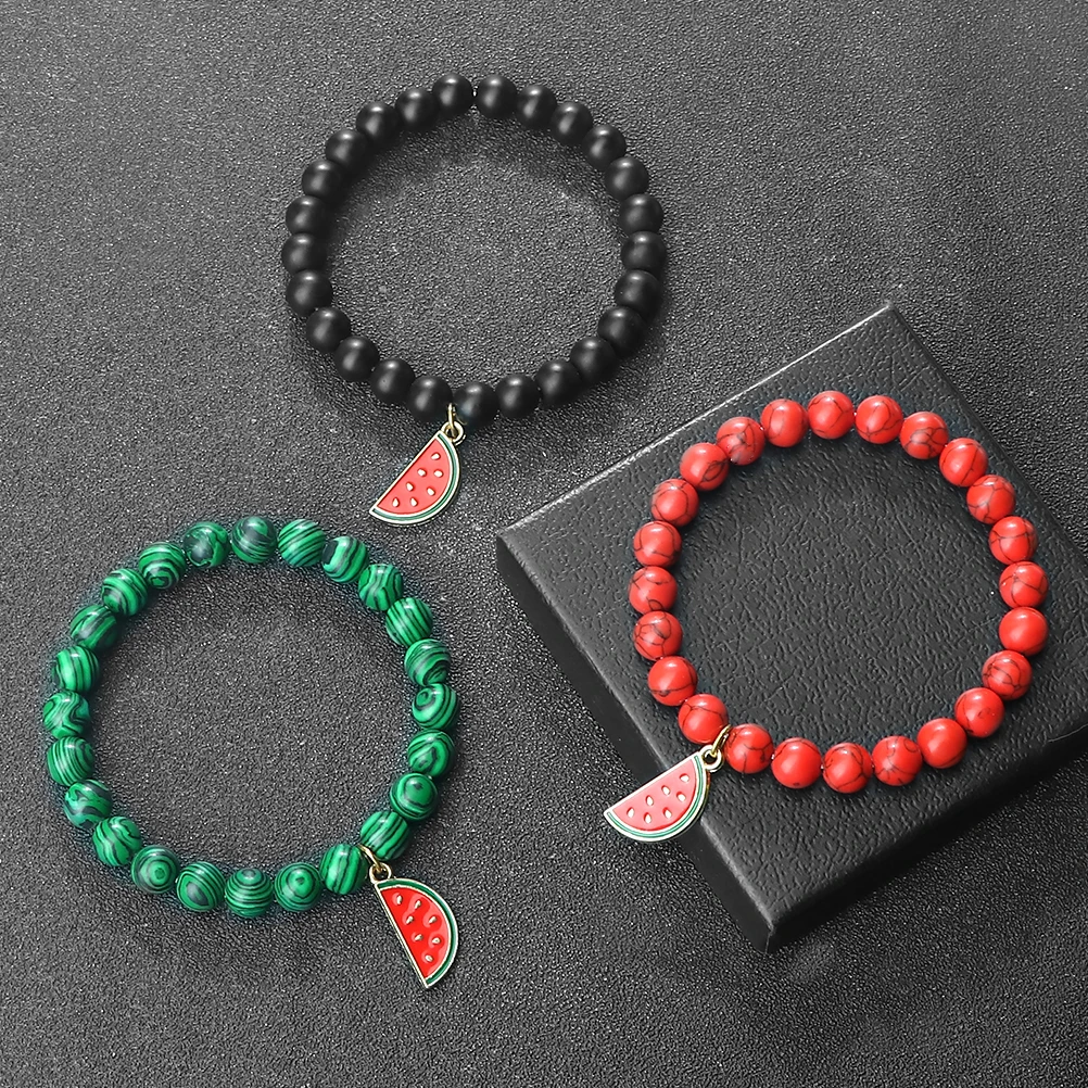 New Arrival Watermelon Pendant Bracelet For Women Men Boho Fruit Bracelets Natural Stone Elastic Bangle Girl Summer Jewelry Gift