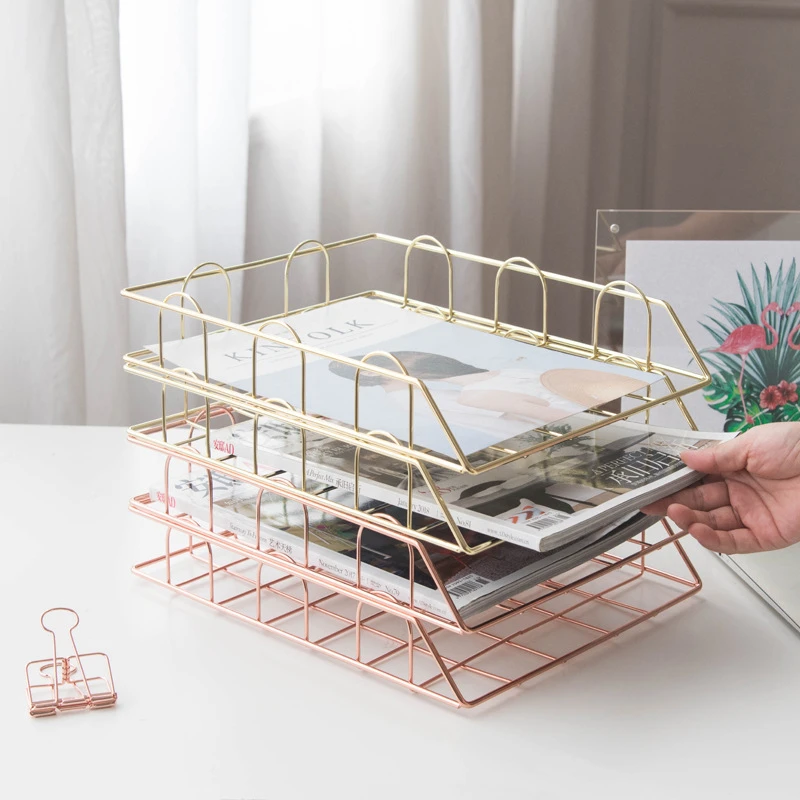 Nordic Instagram Desktop Layered Magazine File Shelf Metal Iron Easy A4 File Basket Table Storage Data Shelf Storage Shelf