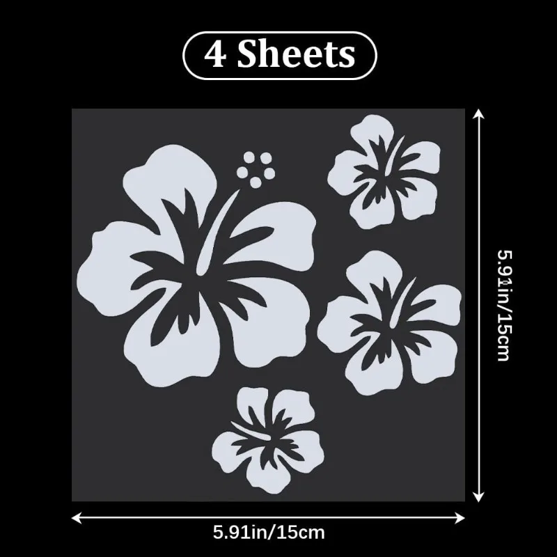 4 Sheets Hibiscus Flower Car Sticker White Hawaiian Stickers and Decals Reflective Stickers Waterproof Vinyl Automotive Exterior