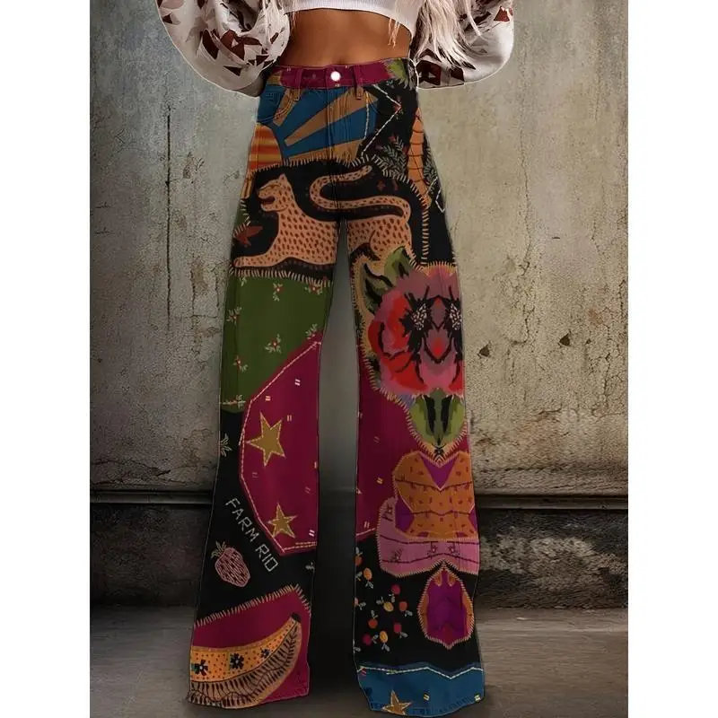 Retro High Waist Polyester Pants Women's Casual Trousers Neutral Style Other Material 100% Comfortable Fit Summer Collection