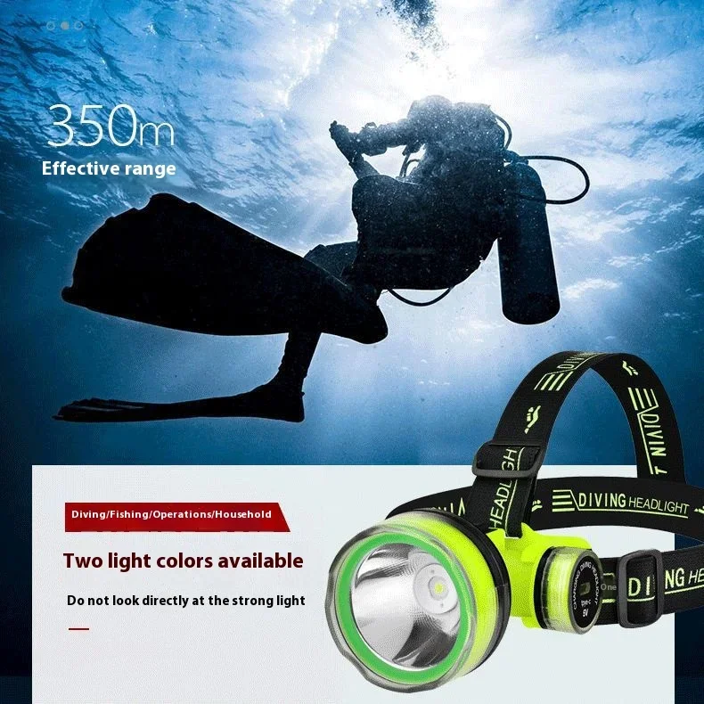 Portable Rechargeable Diving Headlight 350m Underwater 2 Light Modes Waterproof Super Bright LED Diver Spearfishing Headlamp new