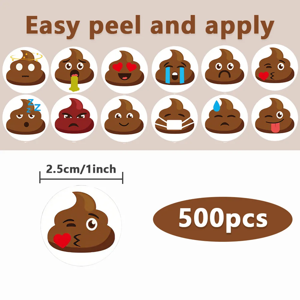 500Pcs Funny Poop Roll Stickers Vinyl Self-Adhesive Decals for Scrapbook Journal Laptop Skateboard Water Bottles Computer Decor
