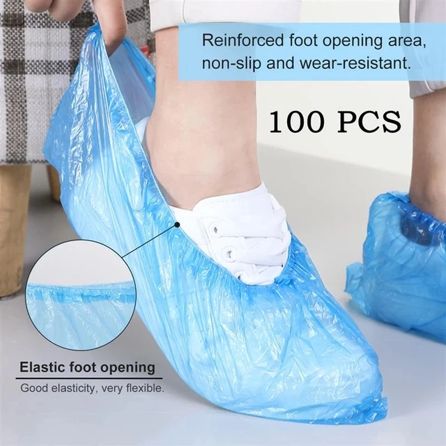 100 szt. Plastikowe jednorazowe buty C100 sztuk jednorazowych plastikowych ochraniaczy na buty, czyszczenie ochraniaczy na buty, wodoodporne ochraniacze na buty