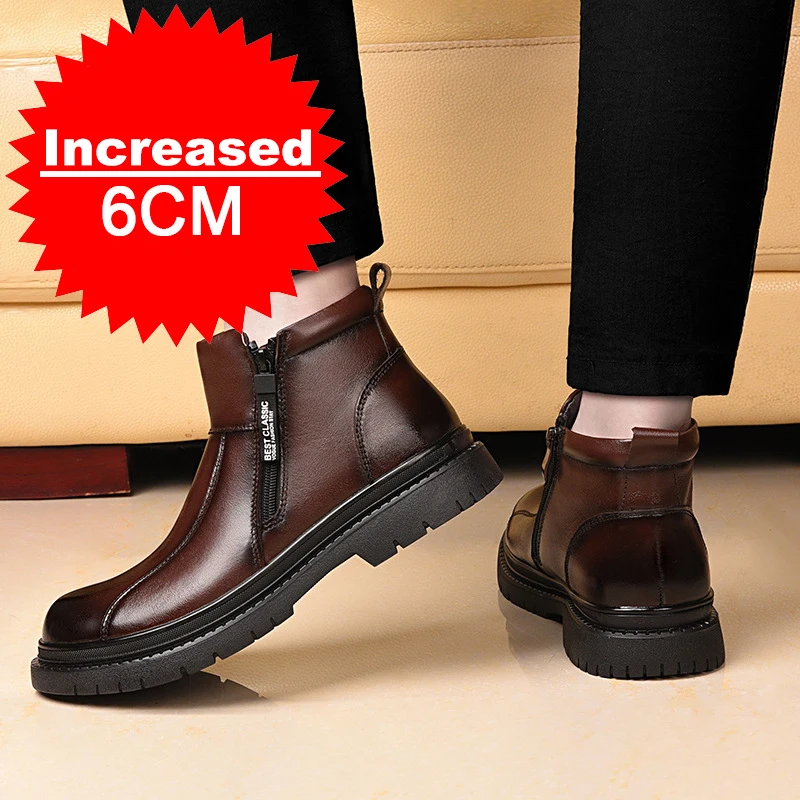 Men's Elevator Shoes 8CM 6CM Men Inner Height Increasing Brogues Leather Shoes New Man Business Heighten Invisible Wedding Shoes