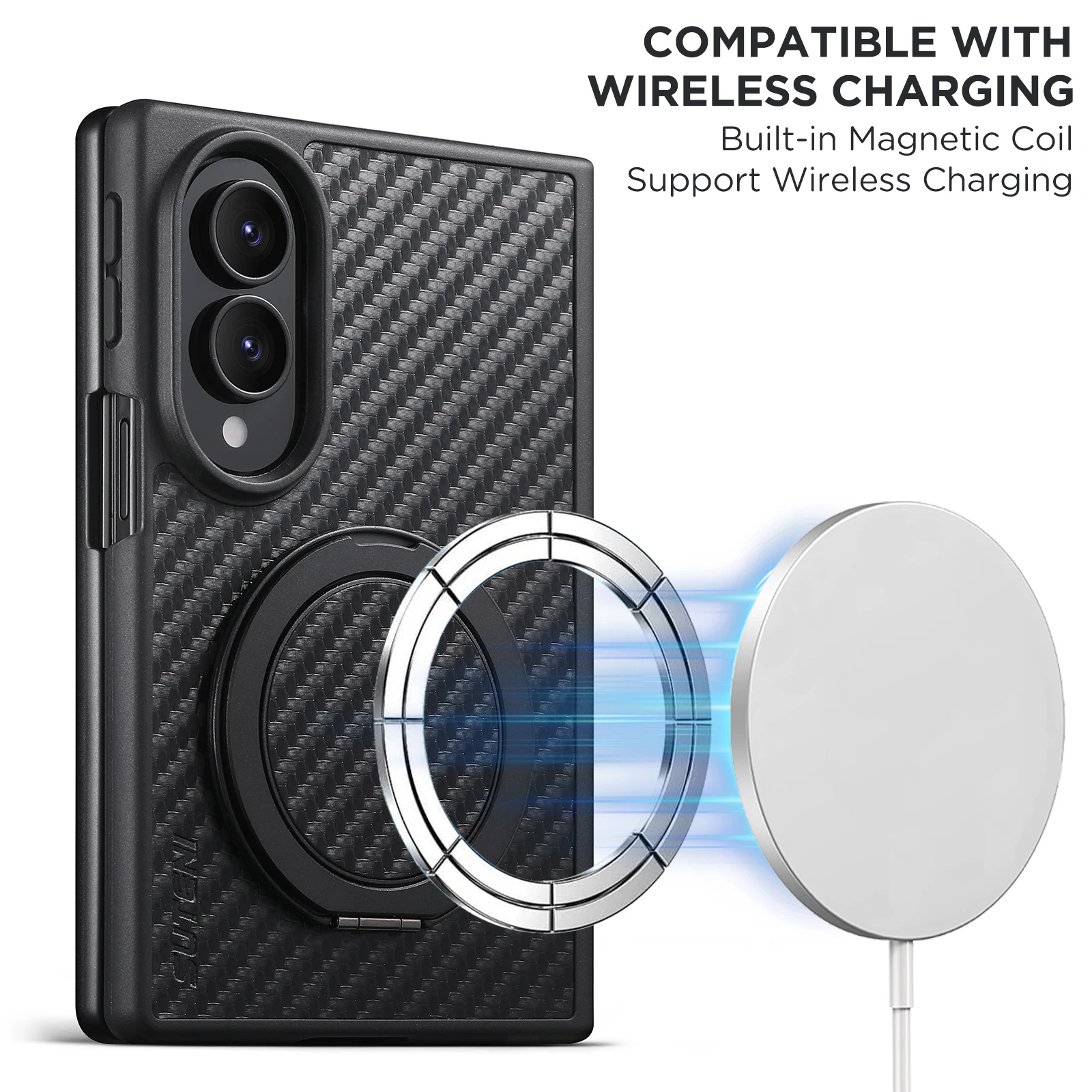 SUTENI Mobile Phone Case Magnet Wireless Charging 360° Rotating Stand Faux Leather Ring Buckle For Samsung Galaxy Z Fold 8 view 4