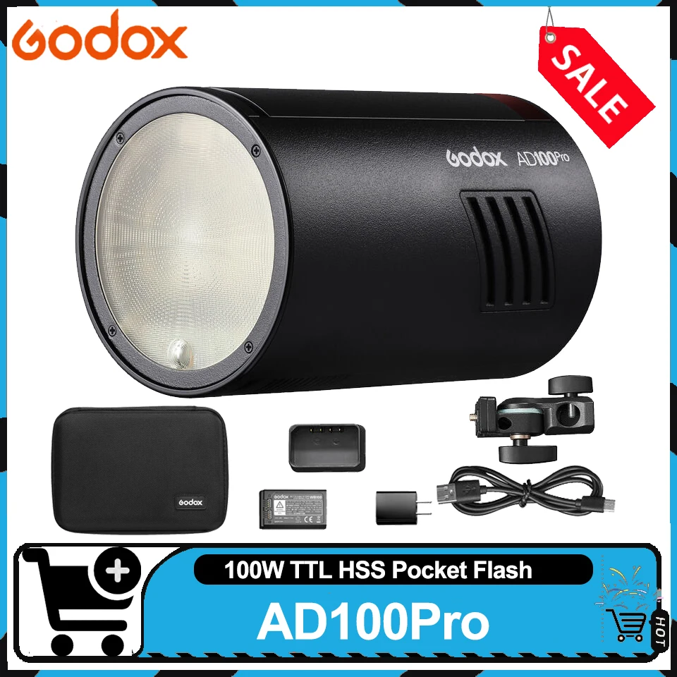 

GODOX AD100Pro 100 Вт TTL HSS карманный студийный вспышка с цветовой температурой 5800K, скоростью синхронизации 1/8000 с, встроенной беспроводной системой 2.4G X