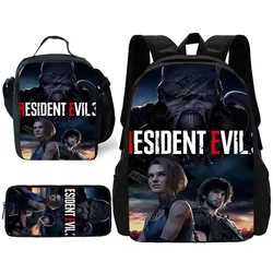 3 pcs set Movies Residents Evils Child School Backpack with Lunch Bags ,Pencil Bags ,School Bags for Boys Girls Best Gift