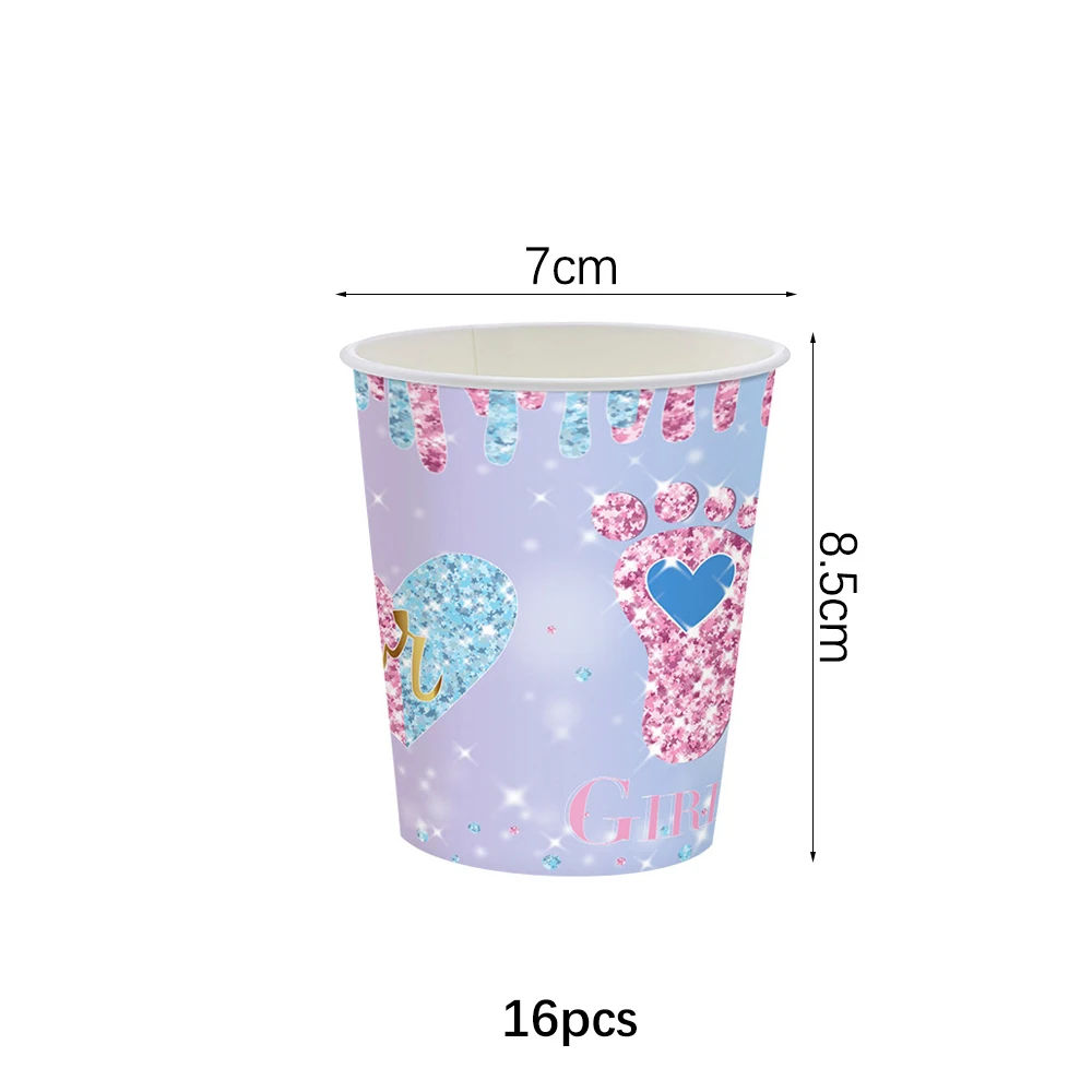 Geschlecht offenbaren Party Einweggeschirr Junge oder Mädchen Pappteller Tassen Servietten Babyparty Rosa Blau Baby Party Tischdekoration – Detail 6