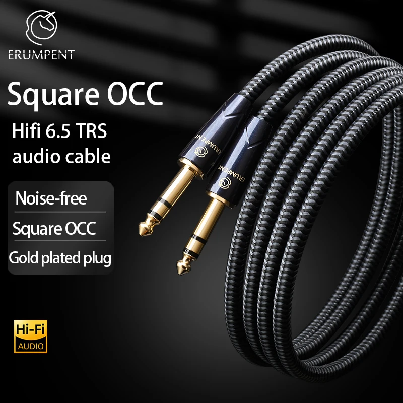 HiFi 6.5 TRS Audio Cable High-end Square OCC Gold Plated Plug 6.35mm TRS stereo Guitar Instrument Audio Cable for Amplifier Bass