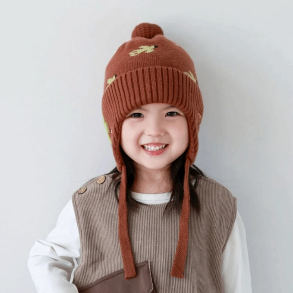 الصوف بطانة الشتاء الطفل قبعة كروشيه يندبروف لينة طفل محبوك قبعة تنفس الدانتيل متابعة سدادات حماية الأذن قبعة الطفل أغطية الرأس #3