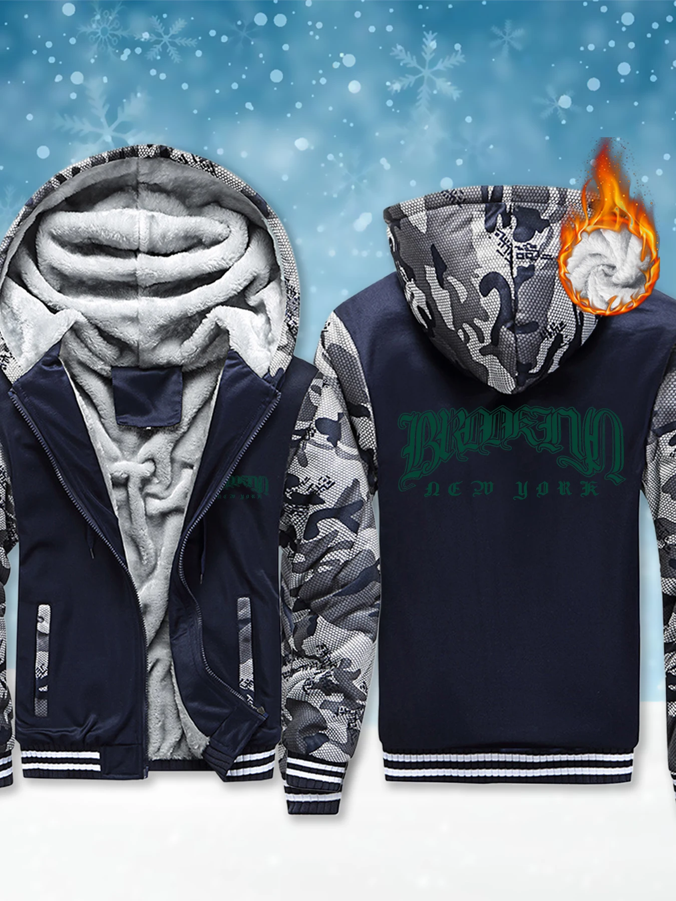 

Brooklyn New York City Art Print Мужское пальто Толстая повседневная толстовка с капюшоном Мягкие теплые куртки на молнии Высококачественная уличная зимняя одежда