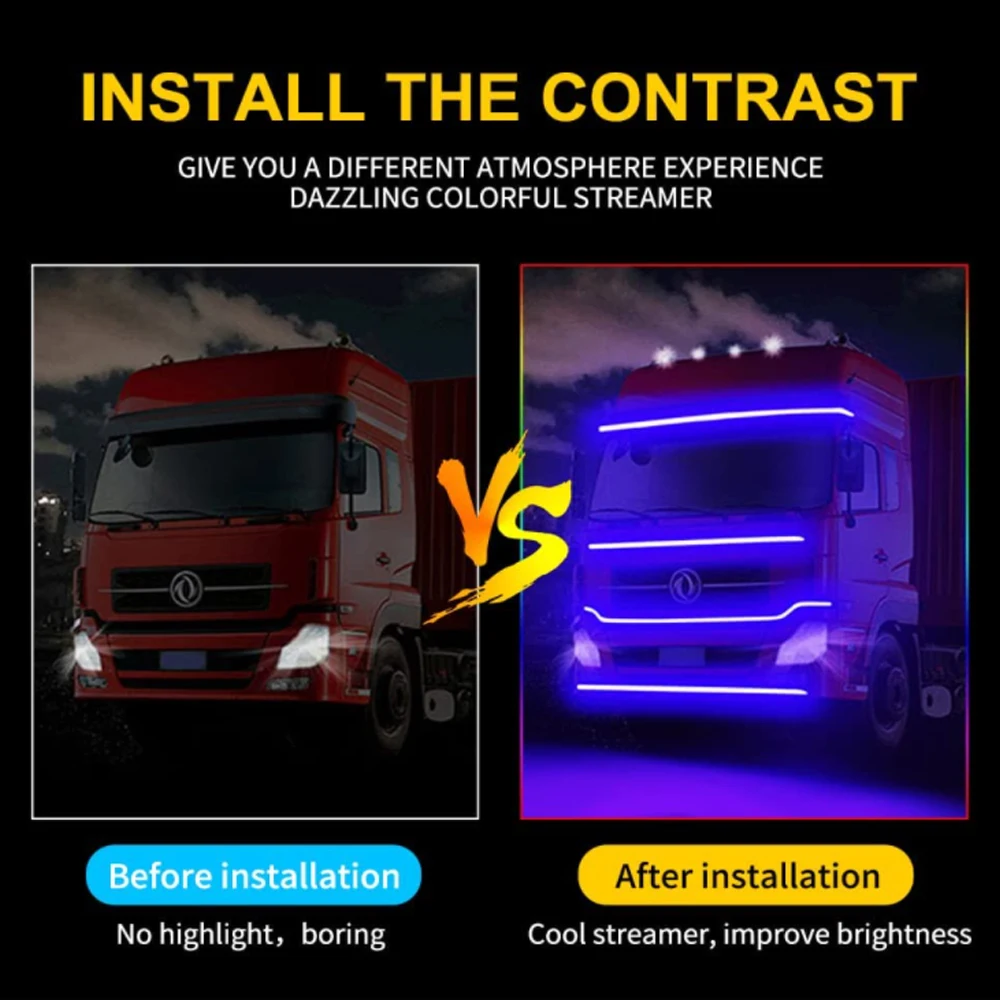 24V Truck Lights Van Led Strips RGB Ambient Light Brake Warning Driving Lights Bar Colorful Atmosphere Lamp Auto Exterior Parts